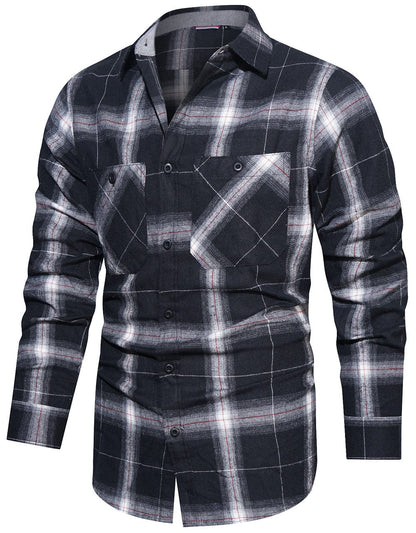 Flannel Shirt Cotton Blend Plaid Long Sleeve