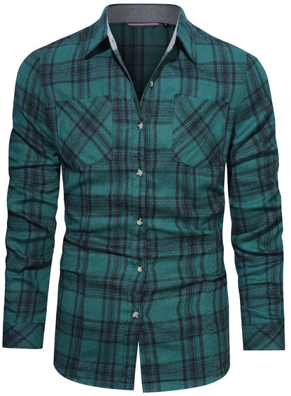 Flannel Shirt Cotton Blend Plaid Long Sleeve