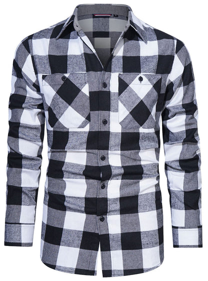 Flannel Shirt Cotton Blend Plaid Long Sleeve