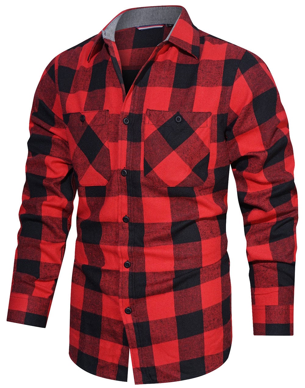Flannel Shirt Cotton Blend Plaid Long Sleeve