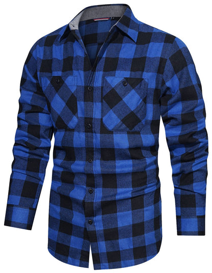 Flannel Shirt Cotton Blend Plaid Long Sleeve
