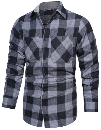 Flannel Shirt Cotton Blend Plaid Long Sleeve