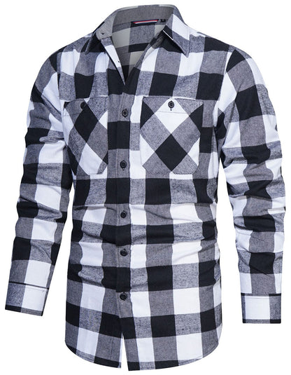 Flannel Shirt Cotton Blend Plaid Long Sleeve