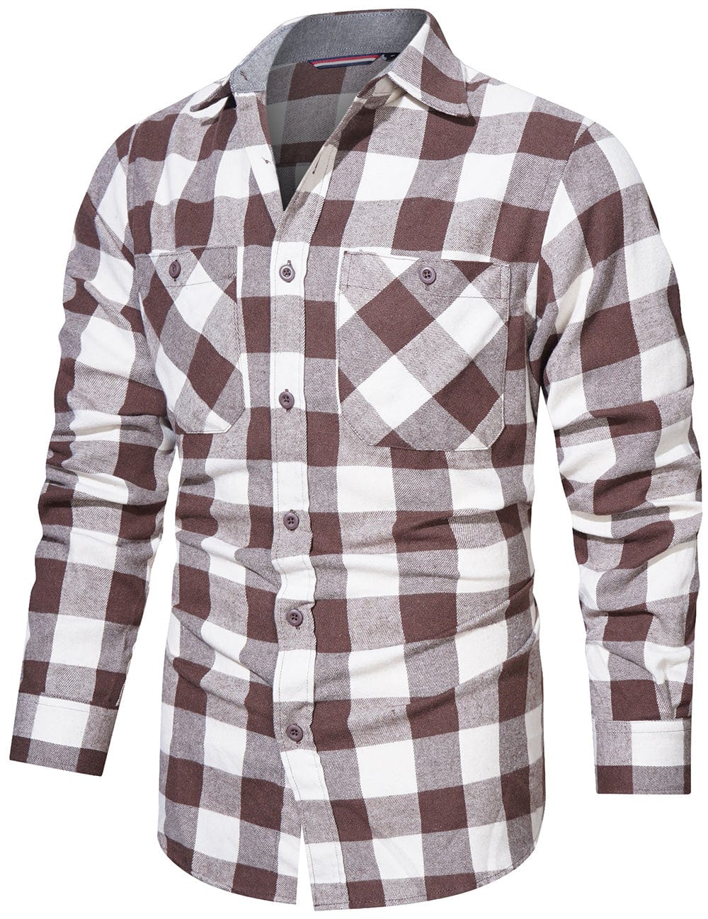 Flannel Shirt Cotton Blend Plaid Long Sleeve