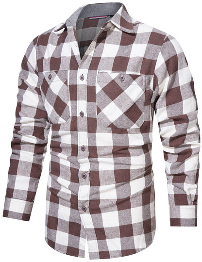 Flannel Shirt Cotton Blend Plaid Long Sleeve