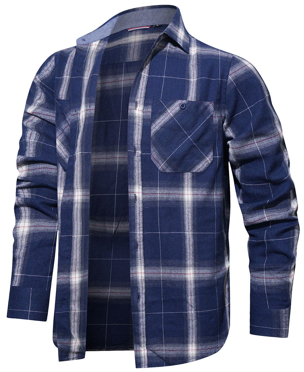 Flannel Shirt Cotton Blend Plaid Long Sleeve