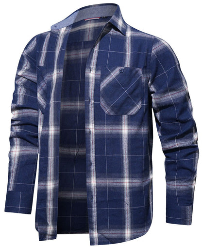 Flannel Shirt Cotton Blend Plaid Long Sleeve
