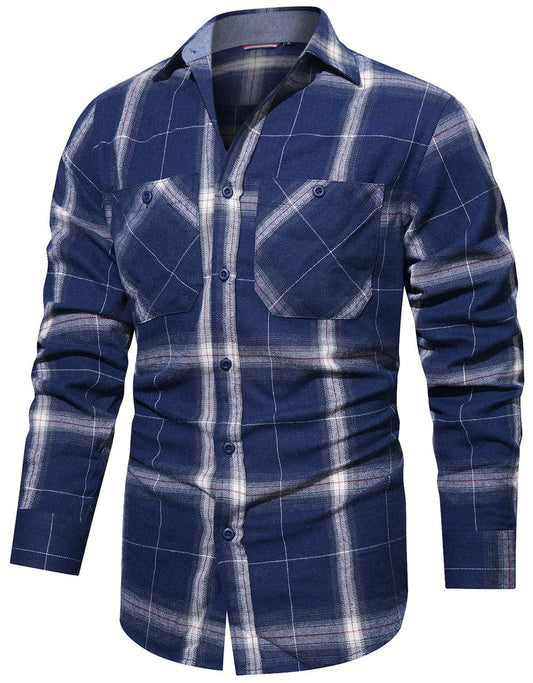 Flannel Shirt Cotton Blend Plaid Long Sleeve