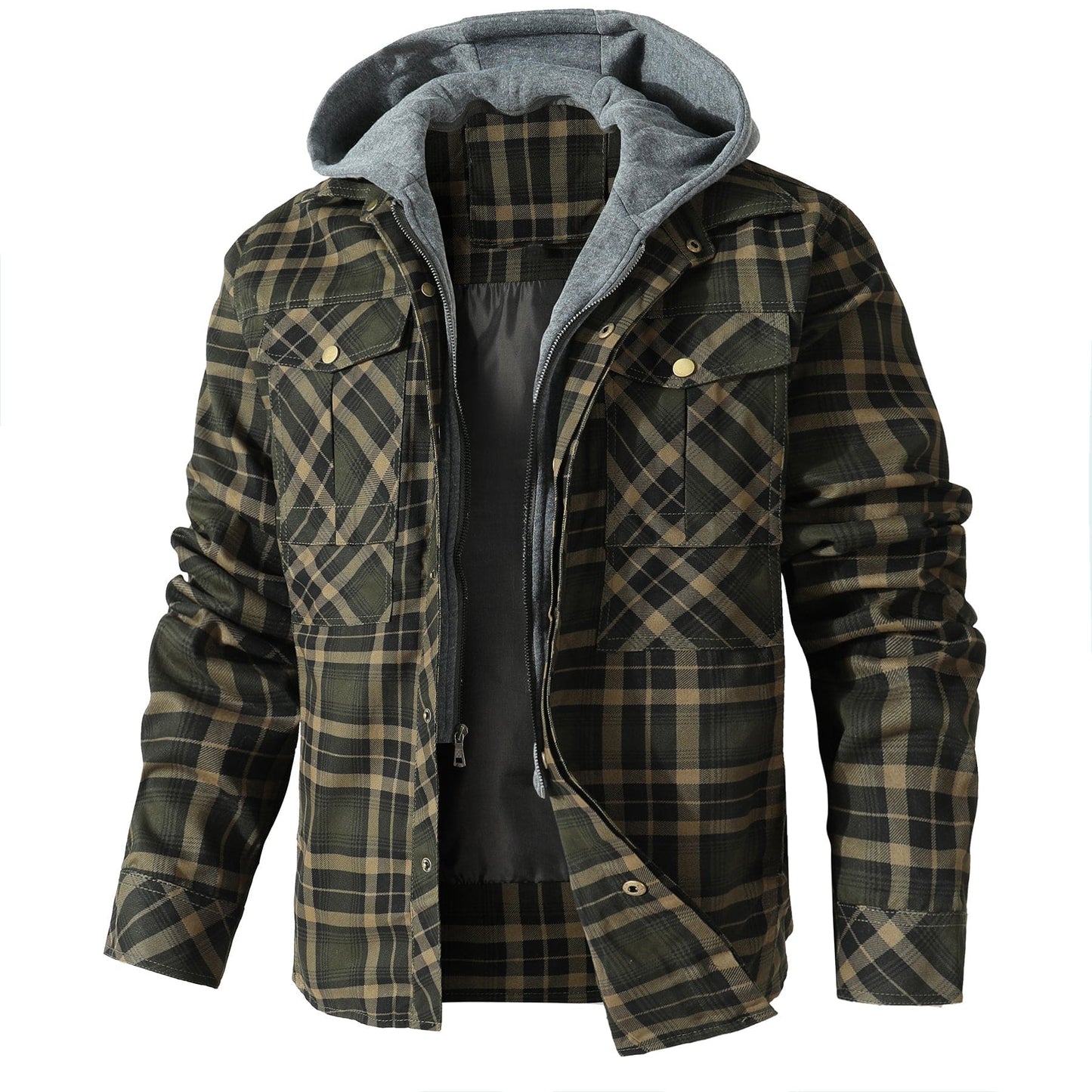 Jacket Hooded Flannel Quilted Insulated Work