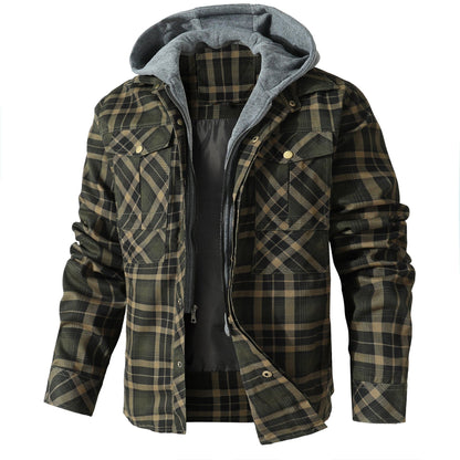 Jacket Hooded Flannel Quilted Insulated Work