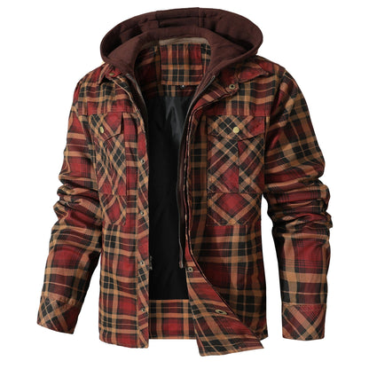 Jacket Hooded Flannel Quilted Insulated Work