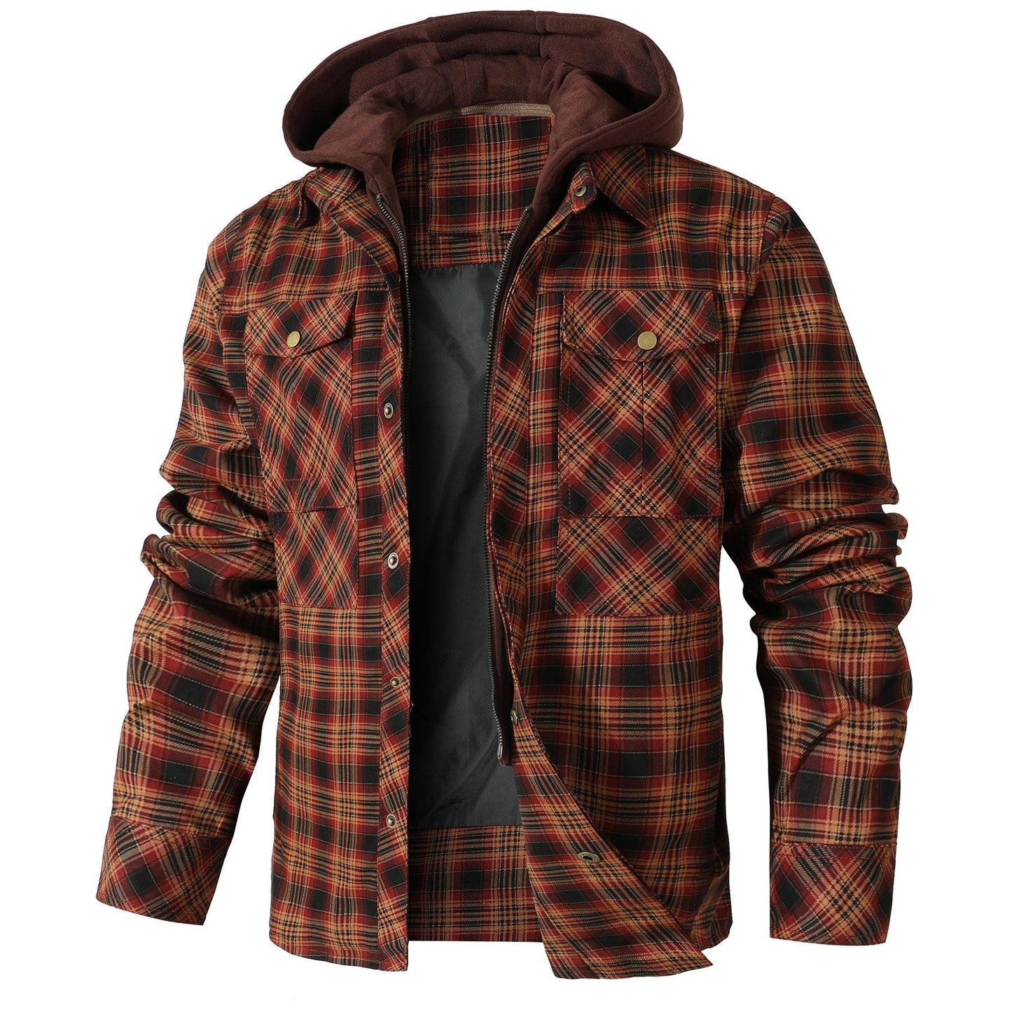Jacket Hooded Flannel Quilted Insulated Work