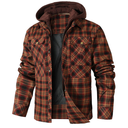 Jacket Hooded Flannel Quilted Insulated Work