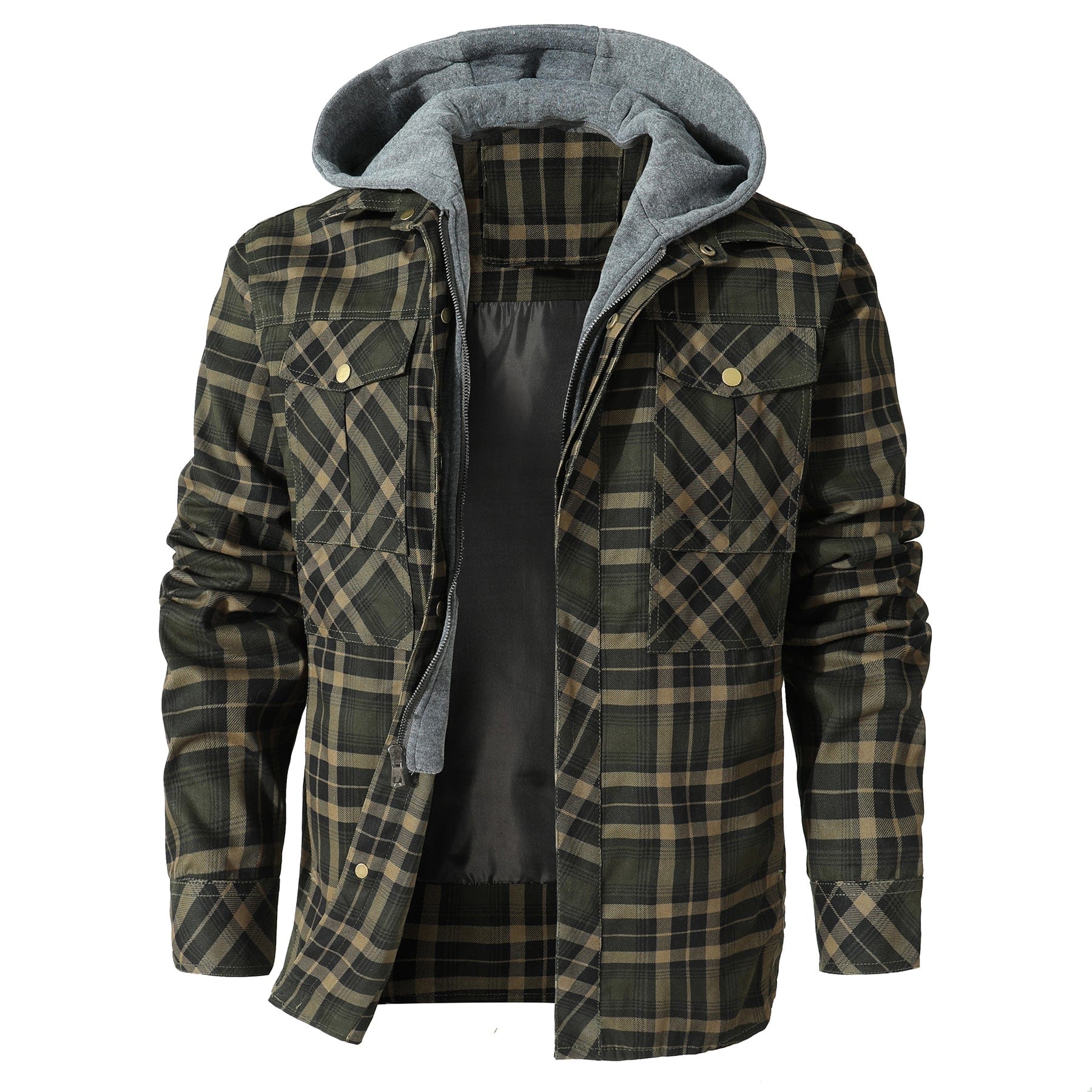 Jacket Hooded Flannel Quilted Insulated Work
