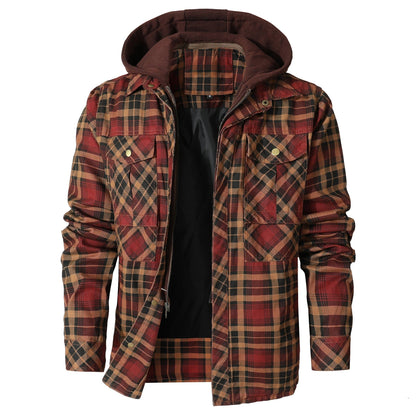 Jacket Hooded Flannel Quilted Insulated Work