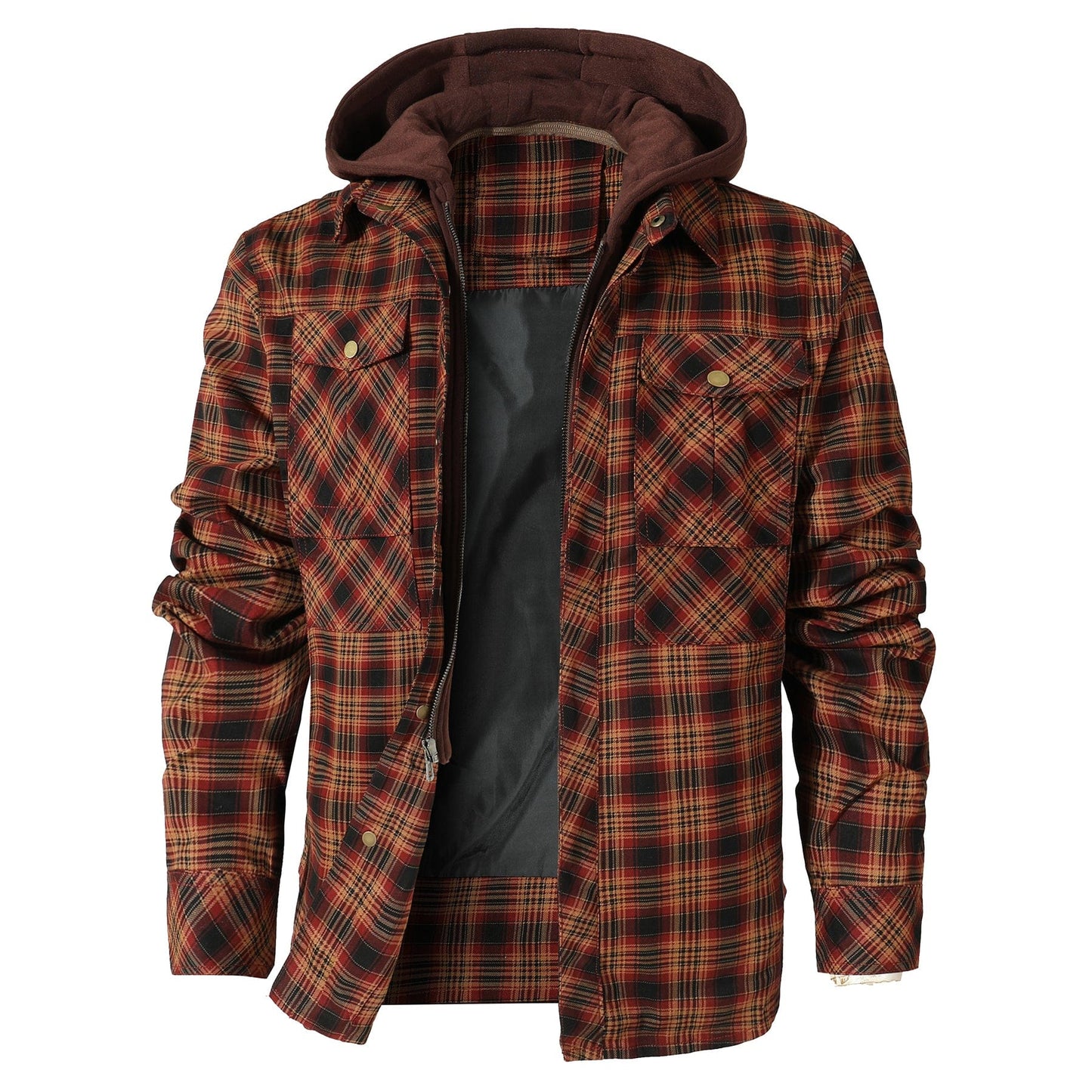 Jacket Hooded Flannel Quilted Insulated Work