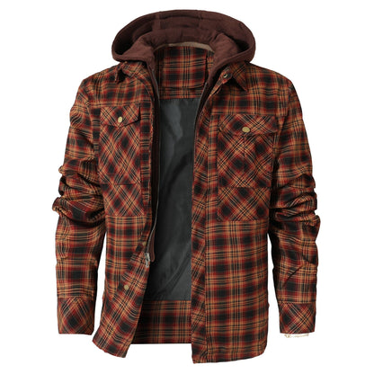 Jacket Hooded Flannel Quilted Insulated Work