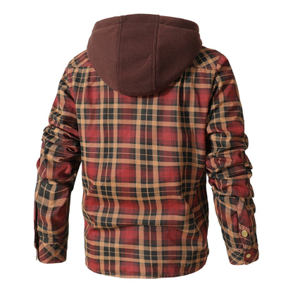 Jacket Hooded Flannel Quilted Insulated Work
