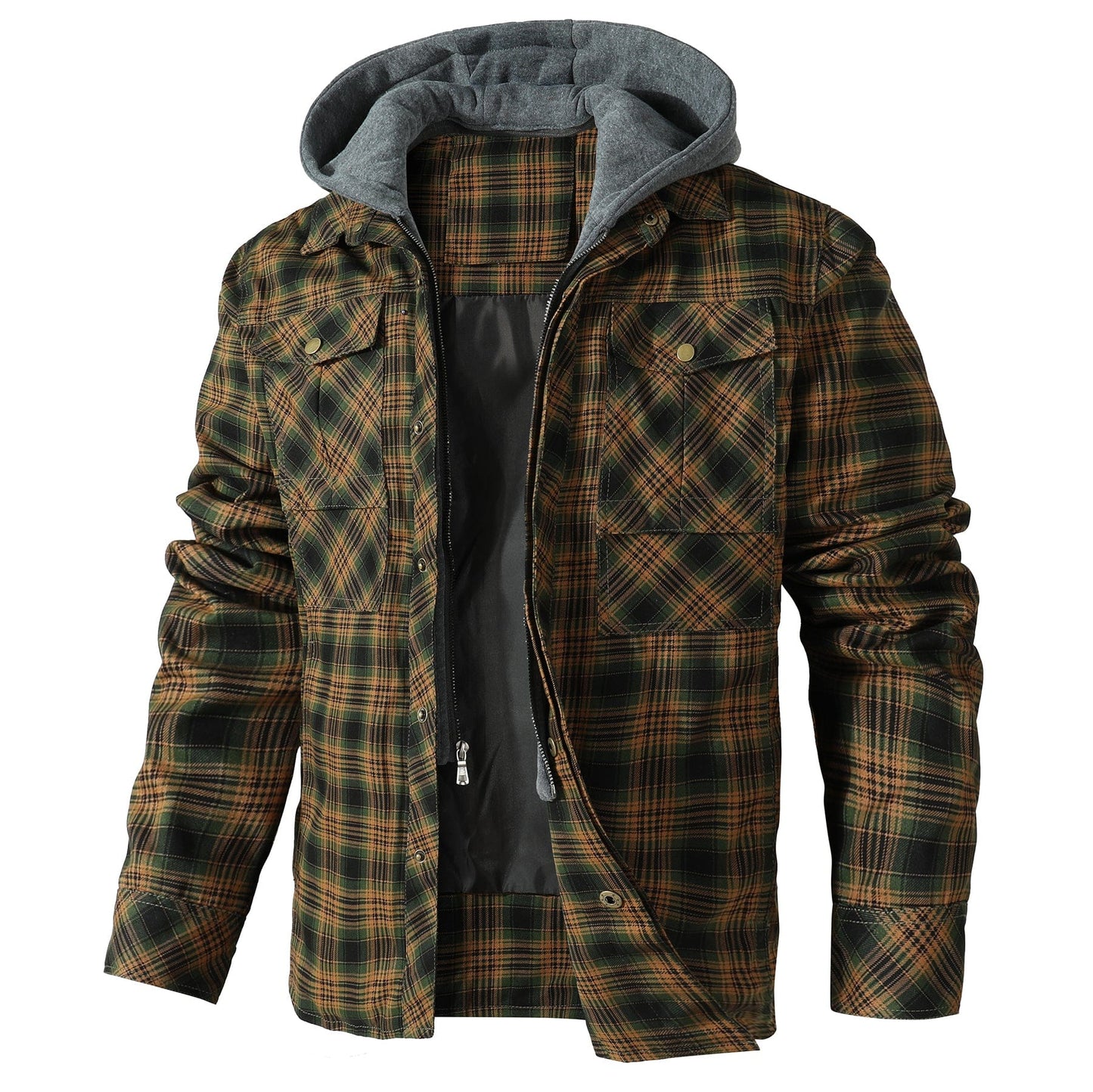 Jacket Hooded Flannel Quilted Insulated Work