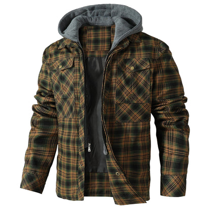Jacket Hooded Flannel Quilted Insulated Work