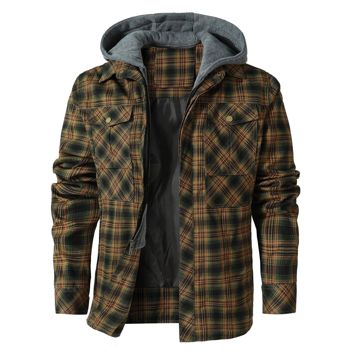 Jacket Hooded Flannel Quilted Insulated Work