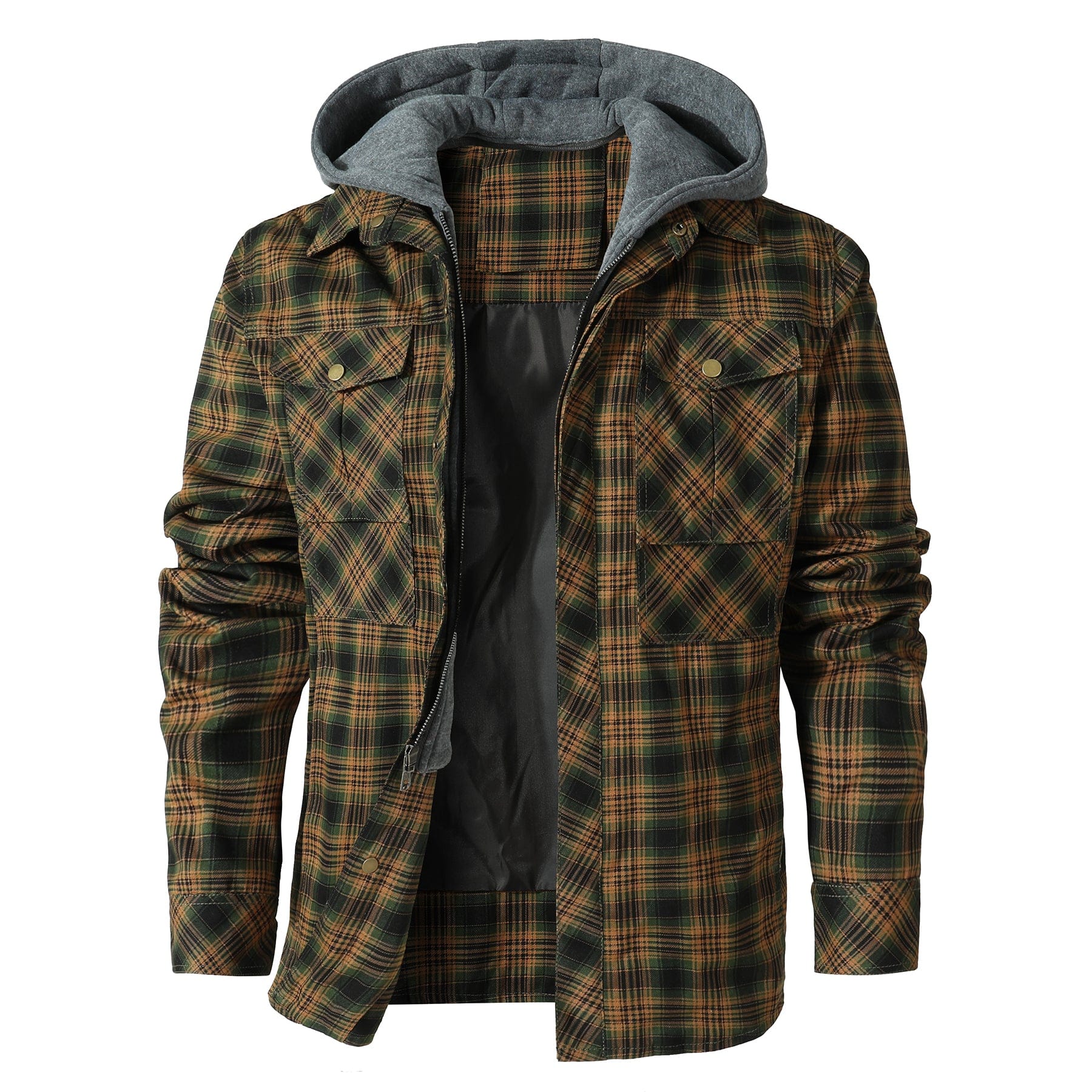 Jacket Hooded Flannel Quilted Insulated Work