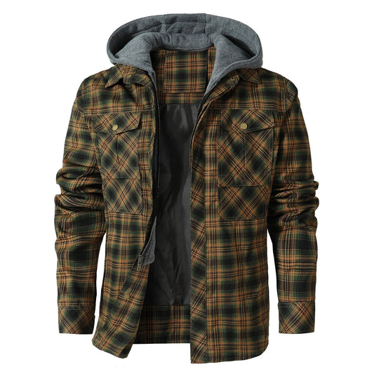 Jacket Hooded Flannel Quilted Insulated Work