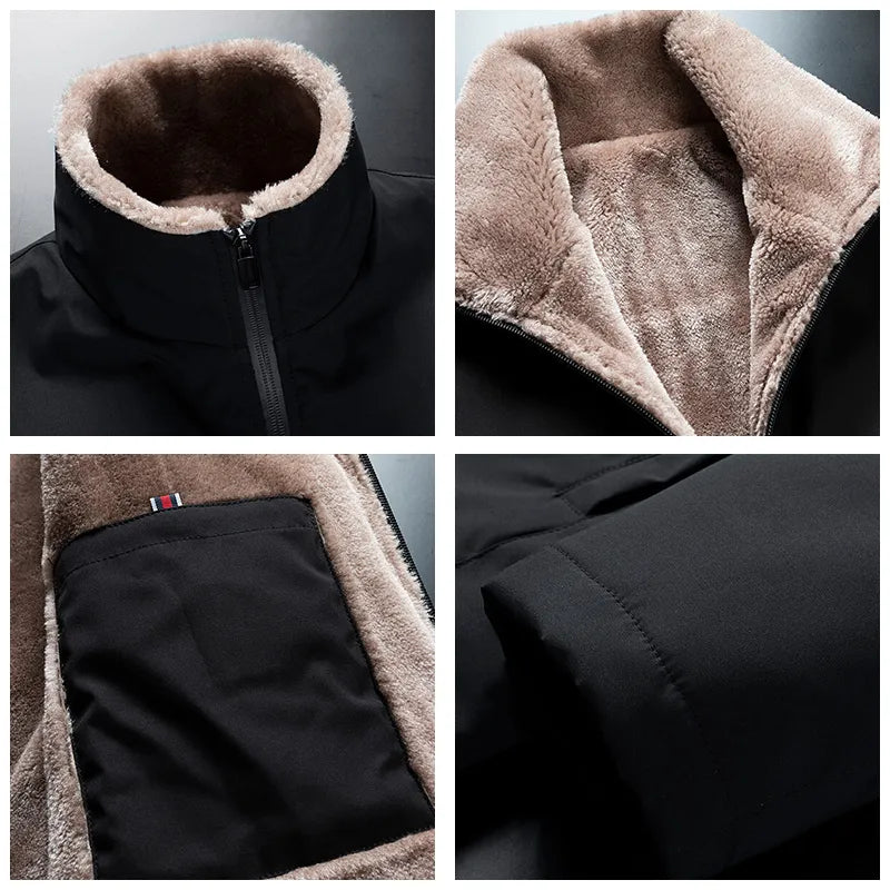 Jacket Mens Black Fluffy Lined With Pockets