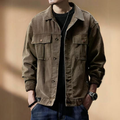 Jacket Men's Rugged Khaki Corduroy Cotton Blend