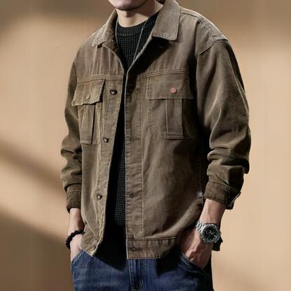 Jacket Men's Rugged Khaki Corduroy Cotton Blend