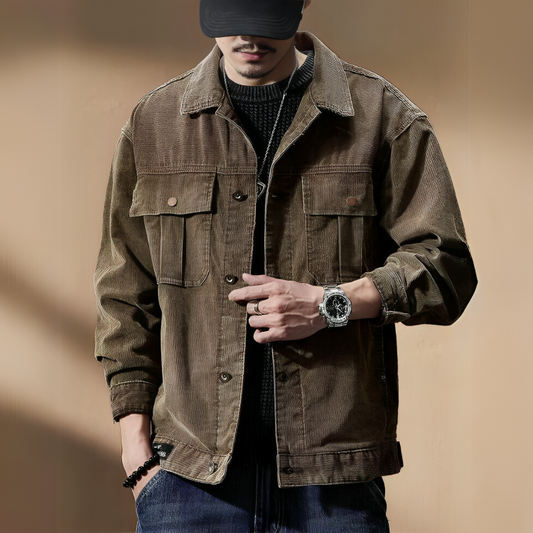 Jacket Men's Rugged Khaki Corduroy Cotton Blend