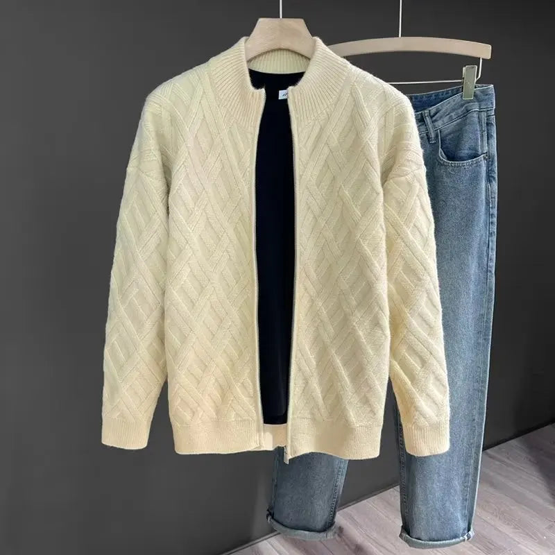 Knitted Cardigan Plush Patterned Warmth