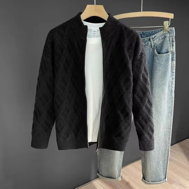 Knitted Cardigan Plush Patterned Warmth