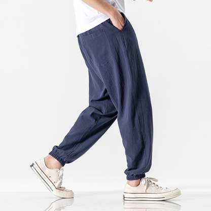Linen Blend Drawstring Pants Soft Fit