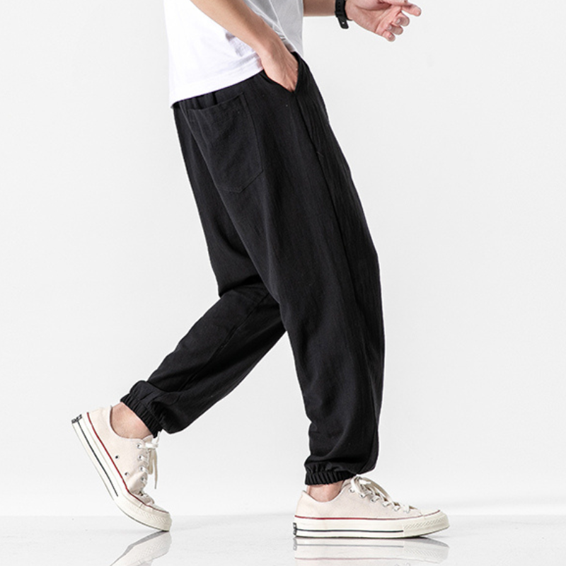 Linen Blend Drawstring Pants Soft Fit