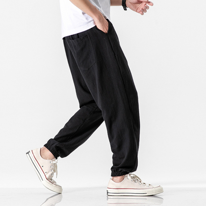 Linen Blend Drawstring Pants Soft Fit