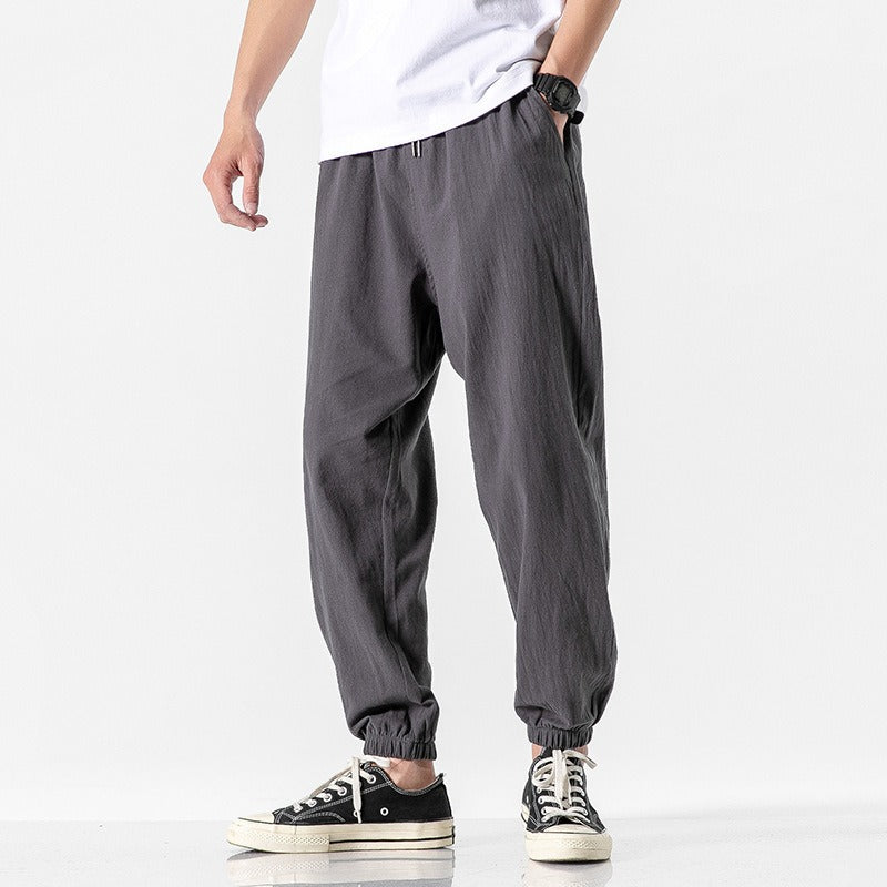Linen Blend Drawstring Pants Soft Fit