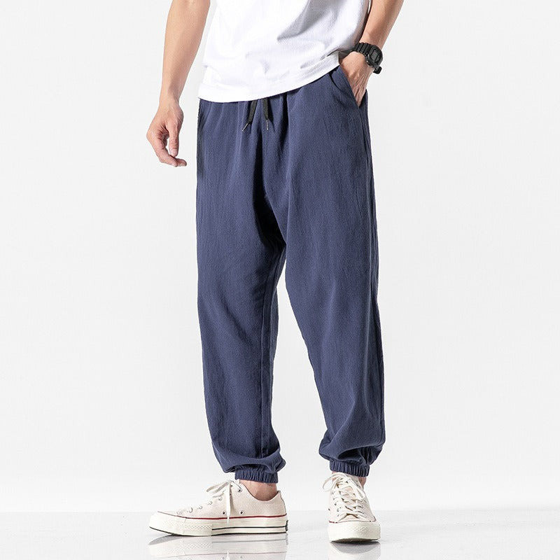 Linen Blend Drawstring Pants Soft Fit
