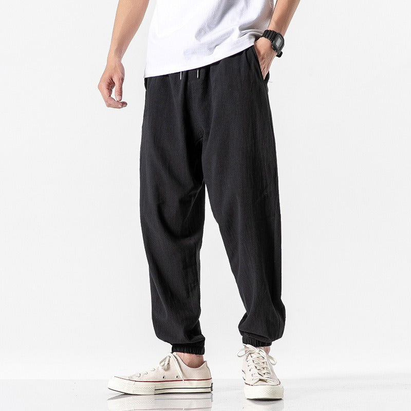 Linen Blend Drawstring Pants Soft Fit