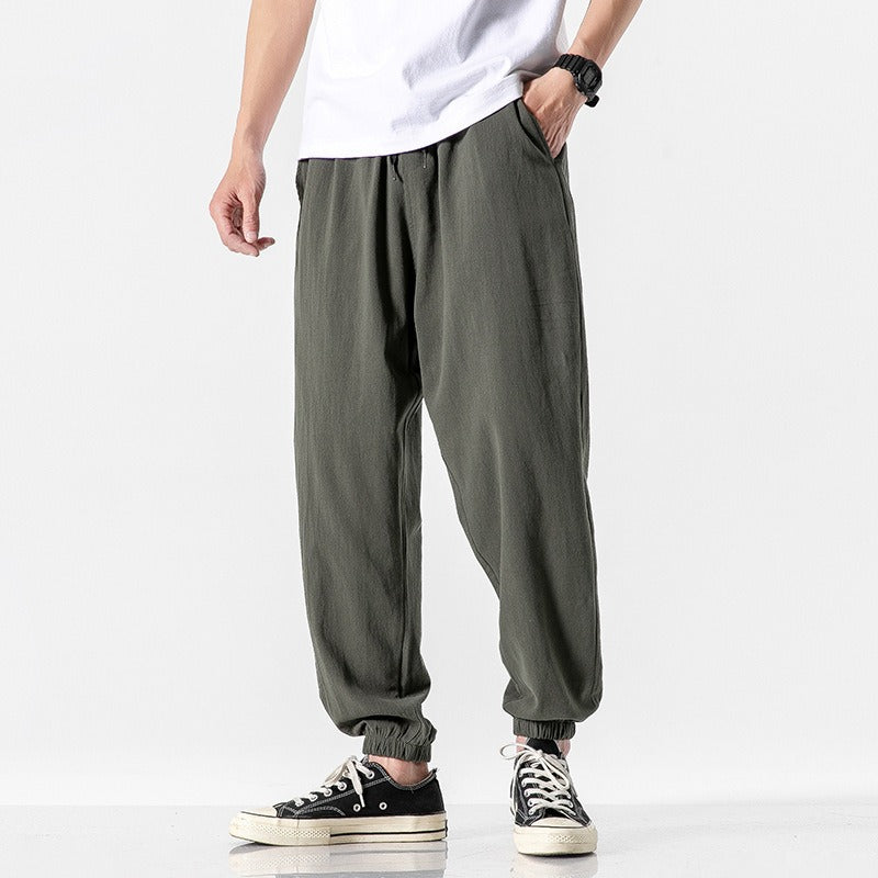 Linen Blend Drawstring Pants Soft Fit