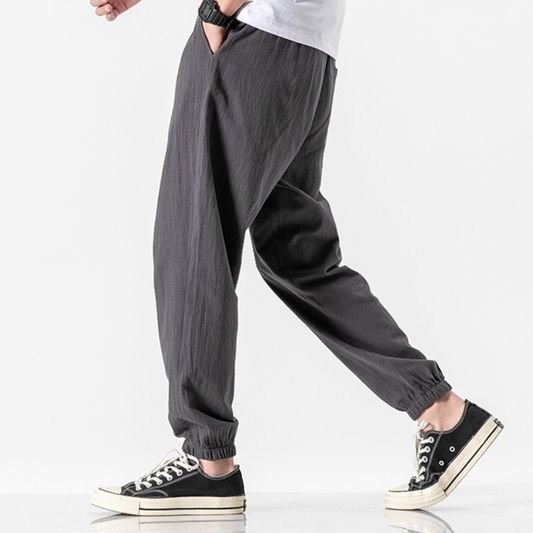 Linen Blend Drawstring Pants Soft Fit