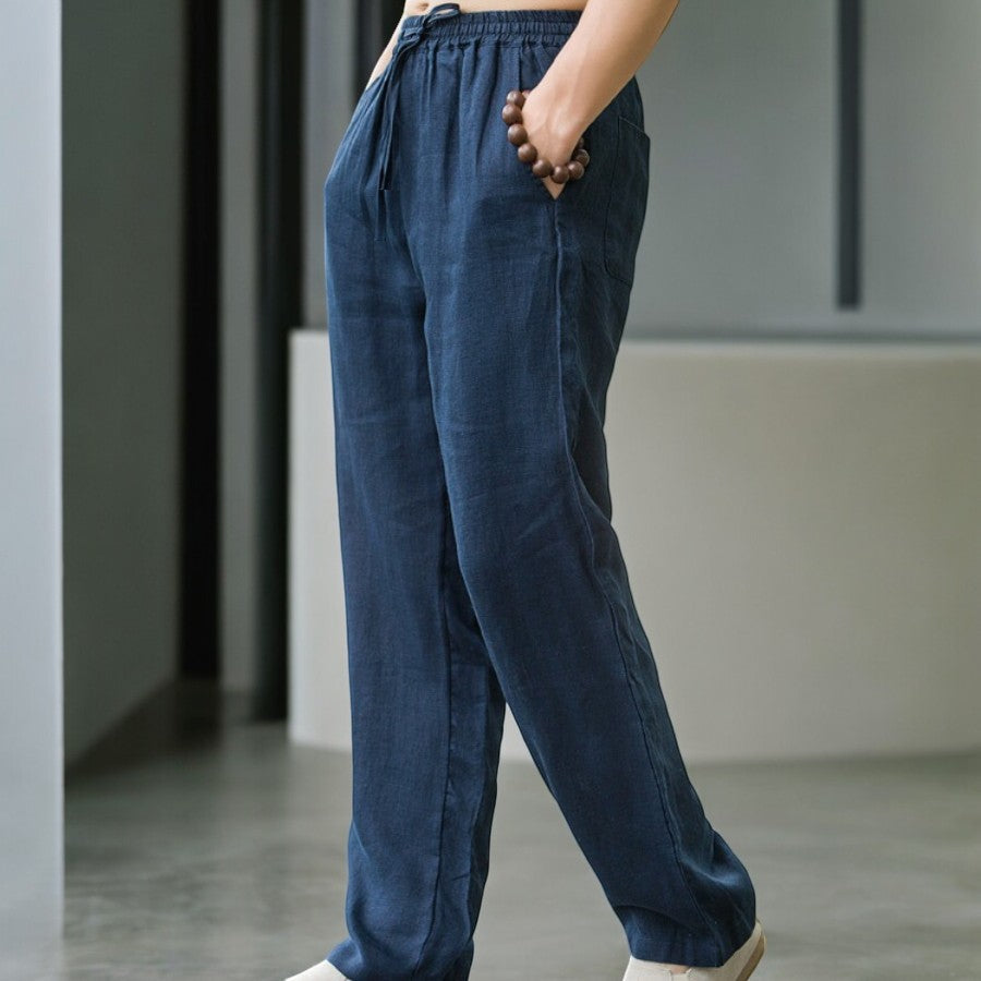 Linen Pants Relaxed Fit Elastic Waistband