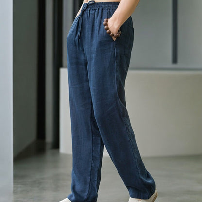 Linen Pants Relaxed Fit Elastic Waistband