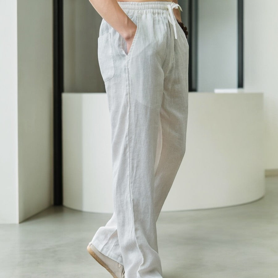 Linen Pants Relaxed Fit Elastic Waistband