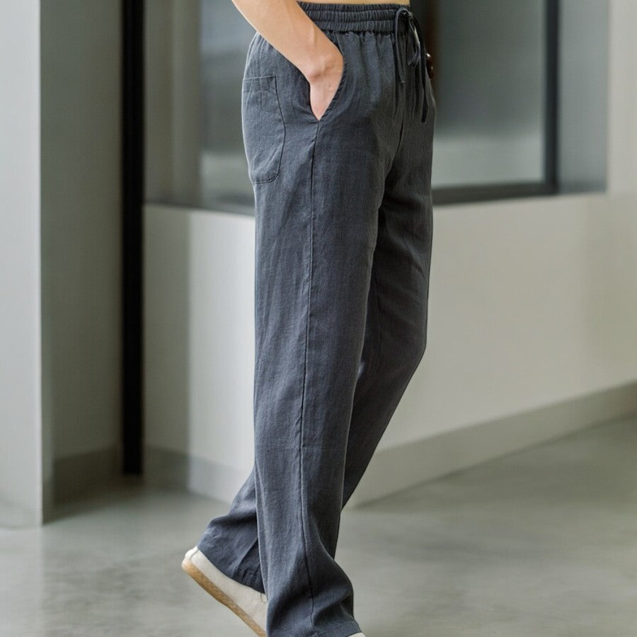 Linen Pants Relaxed Fit Elastic Waistband