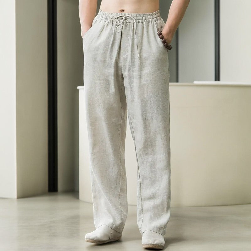 Linen Pants Relaxed Fit Elastic Waistband