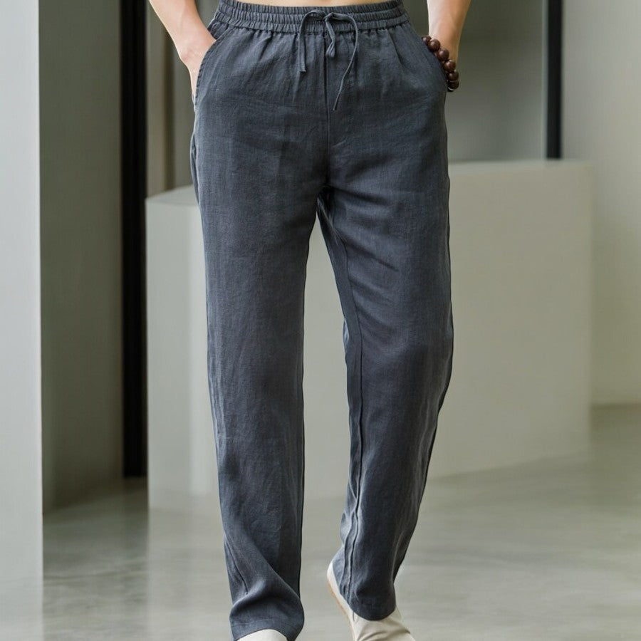 Linen Pants Relaxed Fit Elastic Waistband