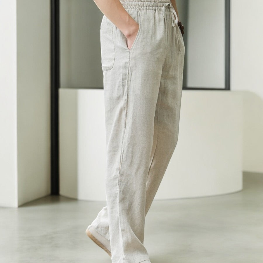 Linen Pants Relaxed Fit Elastic Waistband