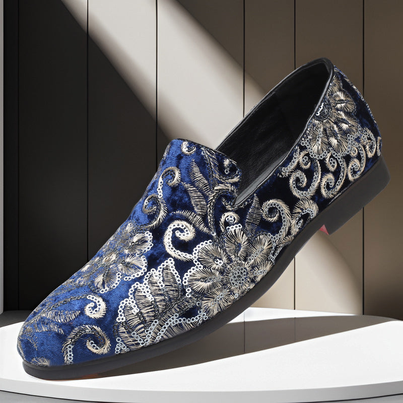 Loafers Embroidered Velvet Slip On