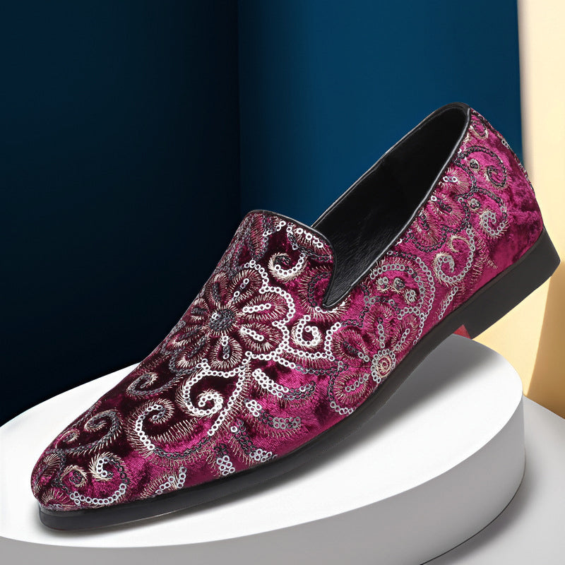 Loafers Embroidered Velvet Slip On